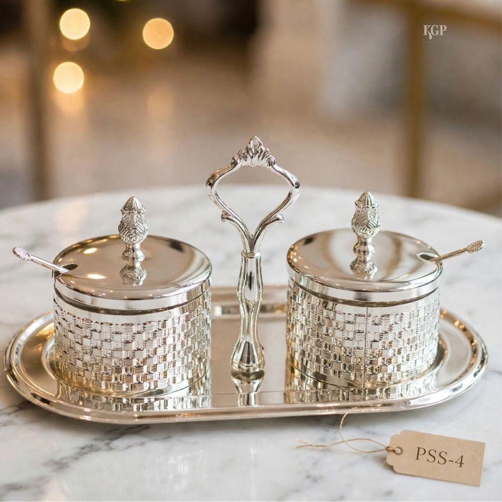 Royal Weave Silver-Plated Twin Jar Set with Tray