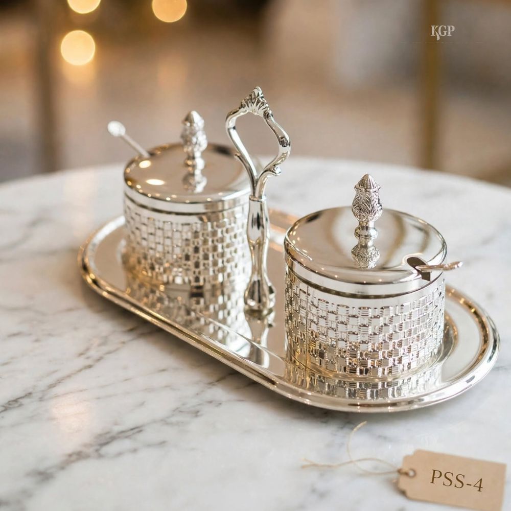 Royal Weave Silver-Plated Twin Jar Set with Tray view 2