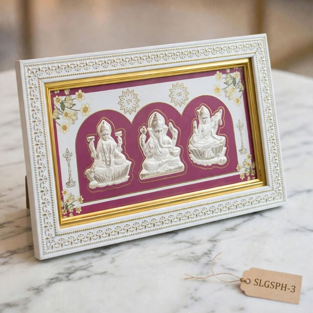 Divine Trinity 999 Silver Plated Laxmi Ganesh Saraswati Photo Frame view 2