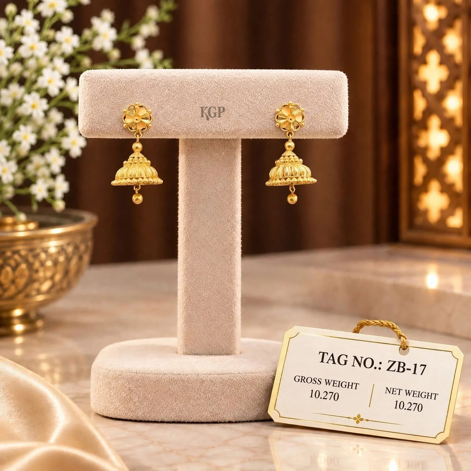 Golden Lotus Dome Jhumka