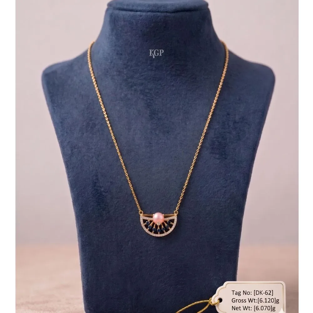 Rosette Pearl & Sapphire Gold Pendant Chain