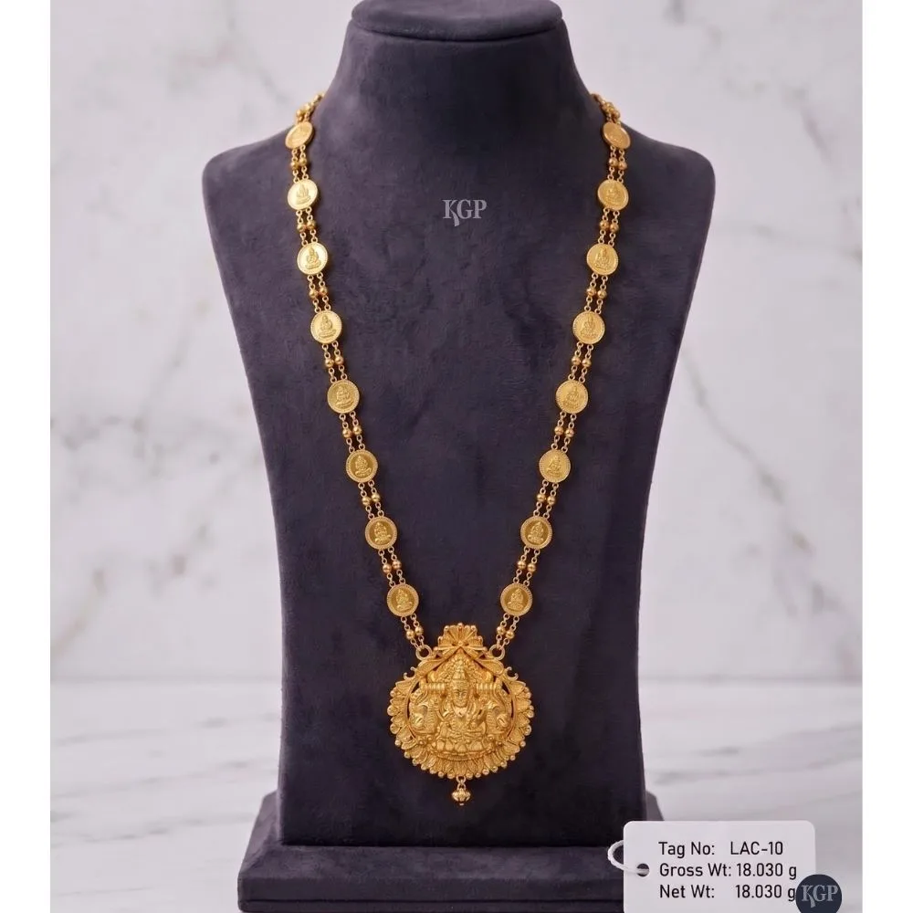 Temple Jewellery Long Kasu Haar with Lakshmi Pendant
