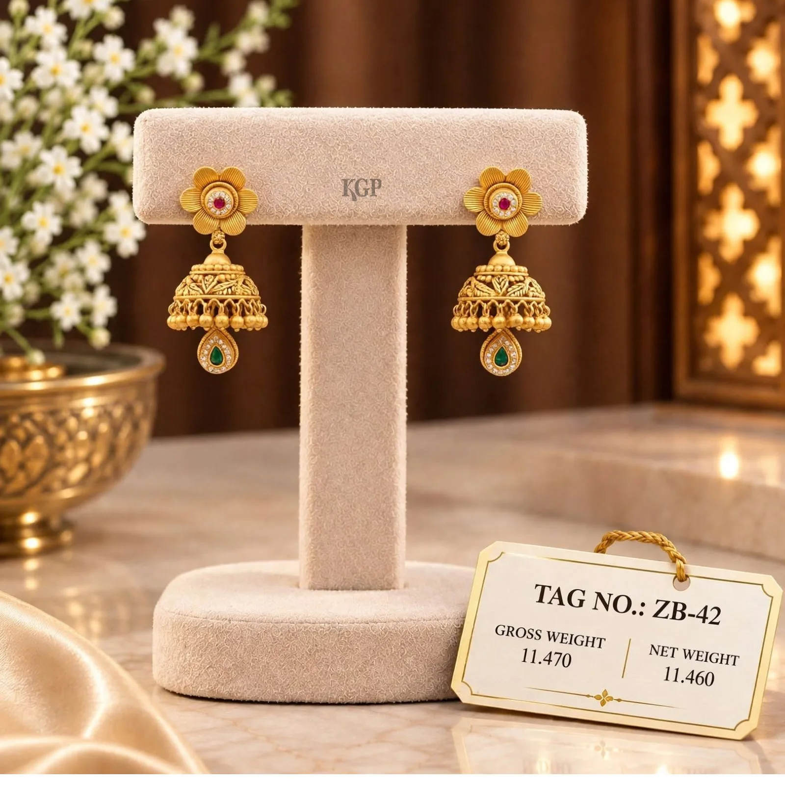 Antique Gold Flower Jhumki