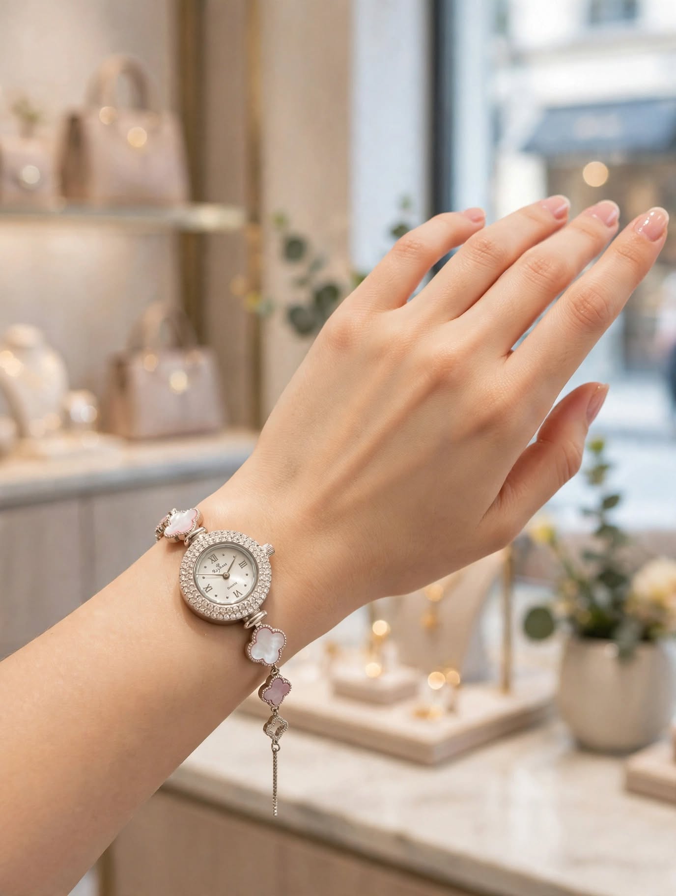  92.5 Silver Ladies Clover Bracelet Watch view 2