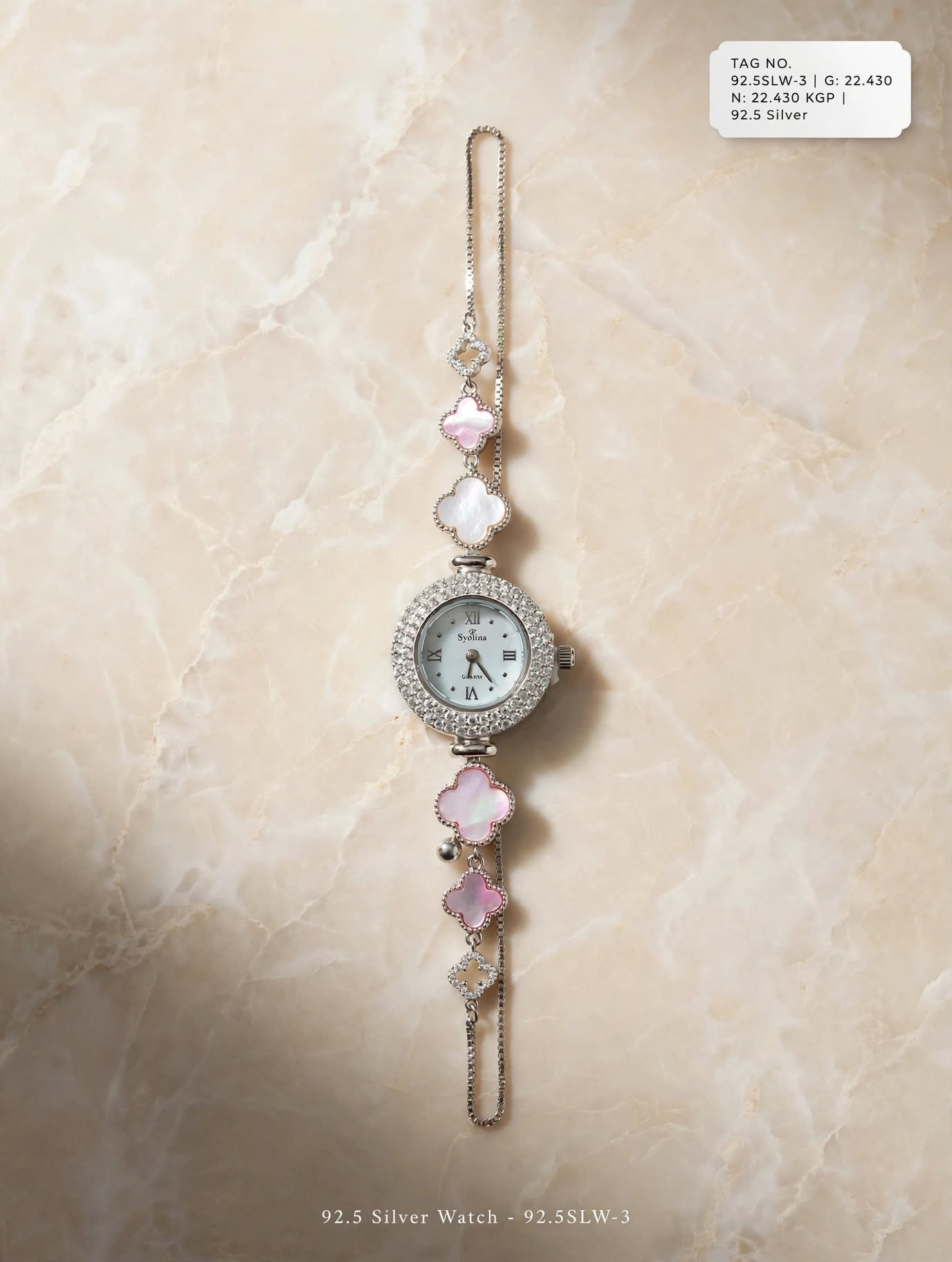  92.5 Silver Ladies Clover Bracelet Watch